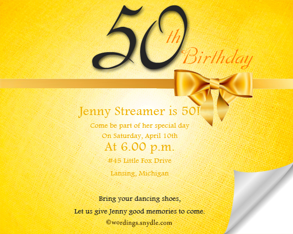 50th Birthday Invitation Wording Samples - Wordings and Messages