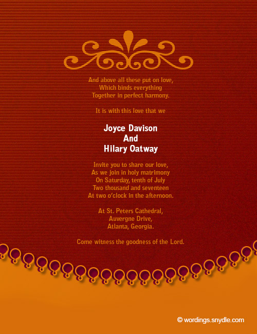 Christian Wedding Invitation Wording Samples - Wordings ...