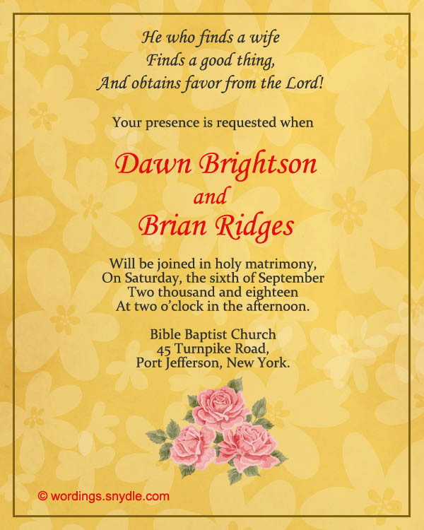 christian wedding invitation wording samples