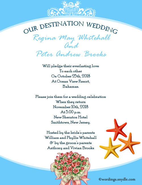 Destination Wedding Invitation Wording Samples - Wordings ...