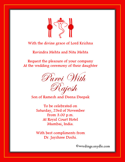 hindu wedding cards wordings