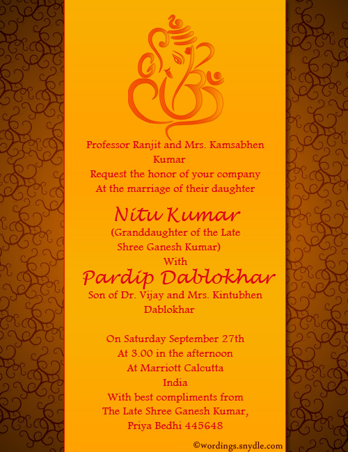 Indian Wedding Invitation Wording Samples - Wordings and