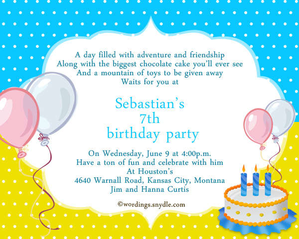 7th Birthday Party Invitation Wording Wordings And Messages