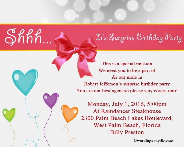 Surprise Birthday Party Invitation Wording Wordings And Messages