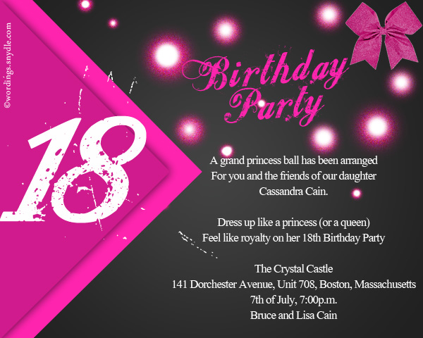 18th Birthday Party Invitation Wording Wordings And Messages