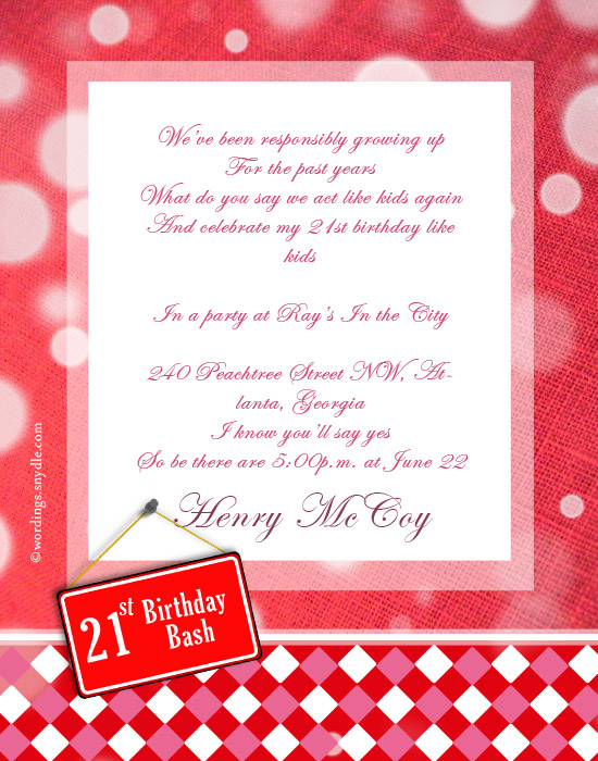 21st Invitation Wording