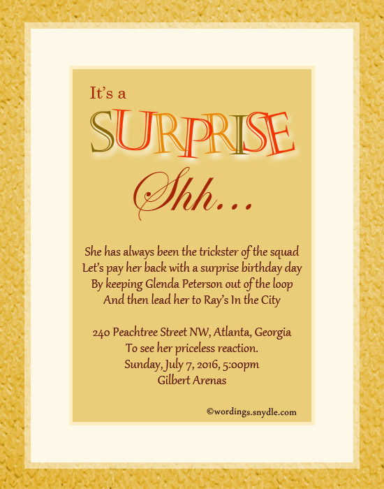 Surprise Birthday Party Invitation Wording - Wordings and ...