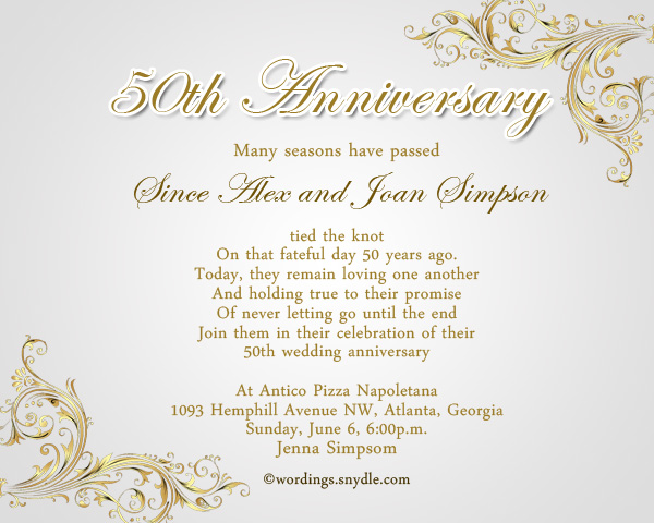 50th Wedding Anniversary Party Invitation Wording Wordings And Messages