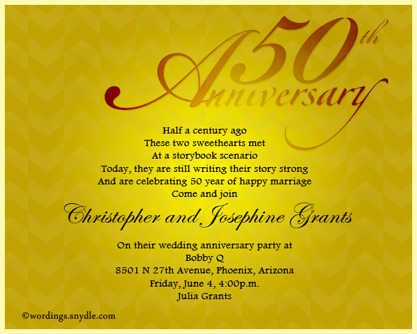 50th Wedding Anniversary Party Invitation Wording Wordings And Messages