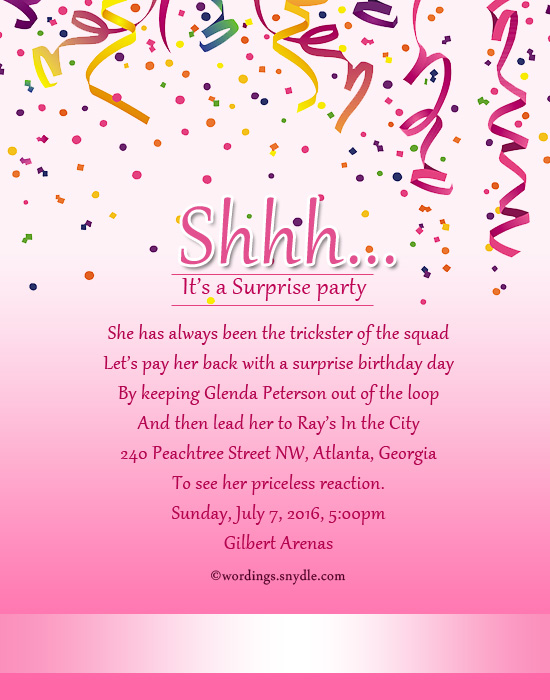 Surprise Birthday Party Invitation Wording - Wordings and ...